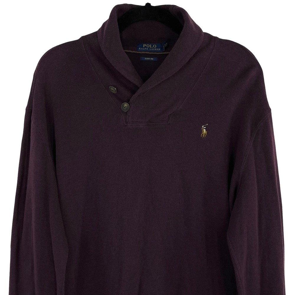 Polo Ralph Lauren Men's Large Burgundy Shawl Collar‎ Estate Rib Knit Sweater